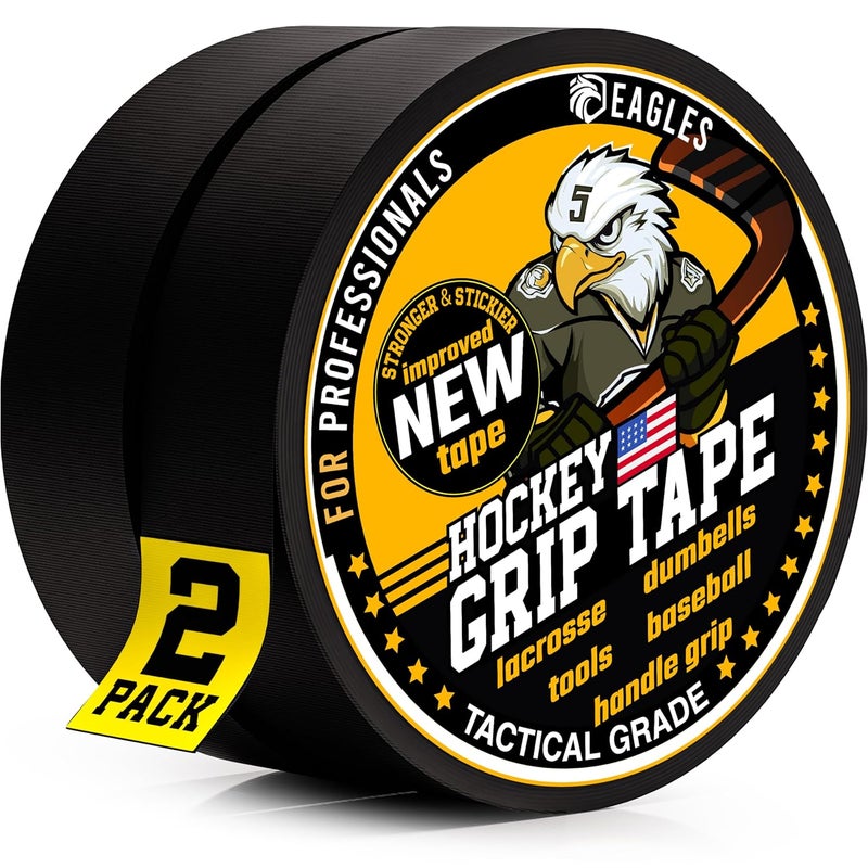 Eagle's Hockey Tape Black 1inch Grip Tape 2 Roll Athletic Sports Tape Water-Resistan Multipurpose Cloth Tape for Lacrosse Baseball & Softball Bats, Pullup Bars, Sports Gift Wrist Ankle Foot Gymnastics Bar - Image 1